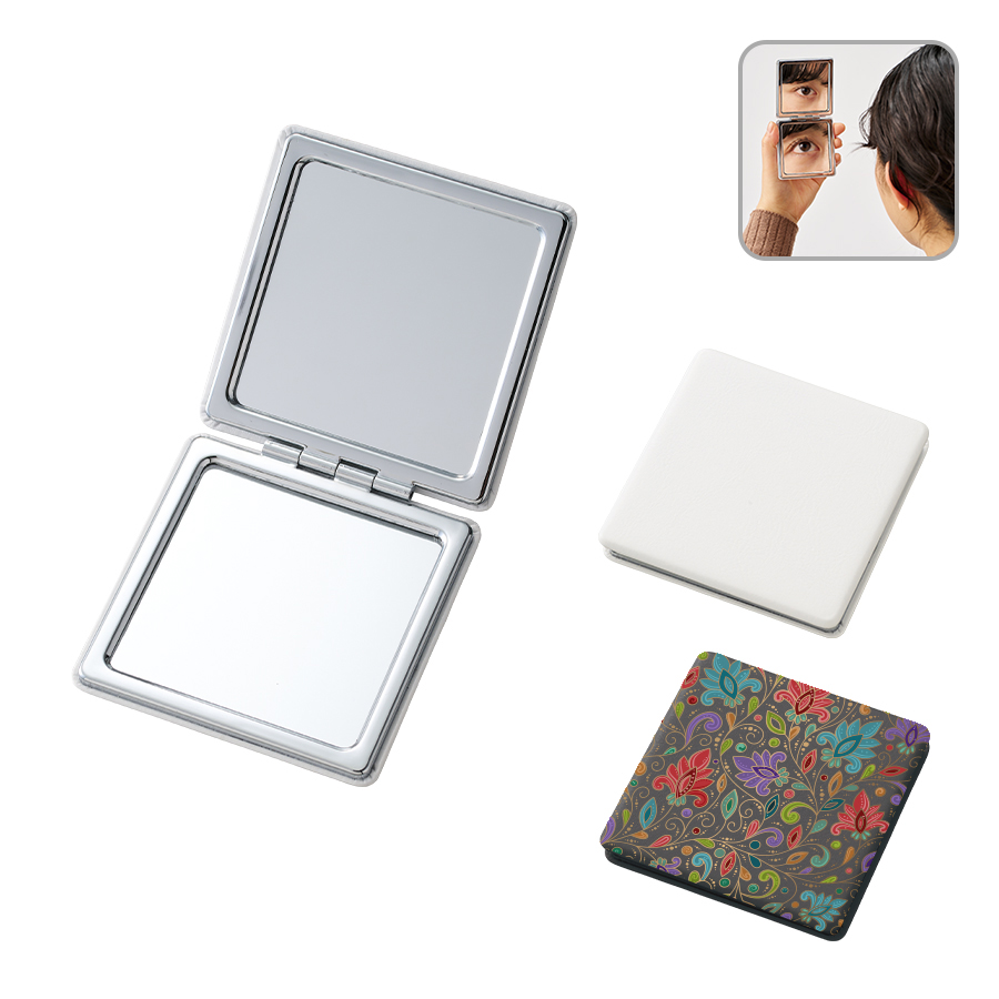 全面印刷できる合皮コンパクトミラー スクエア(両面対応)