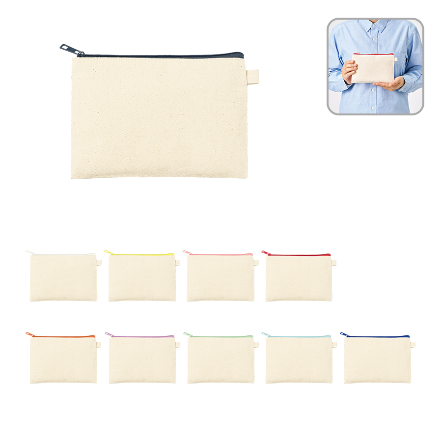 カラーファスナーキャンバスフラットポーチ(S)