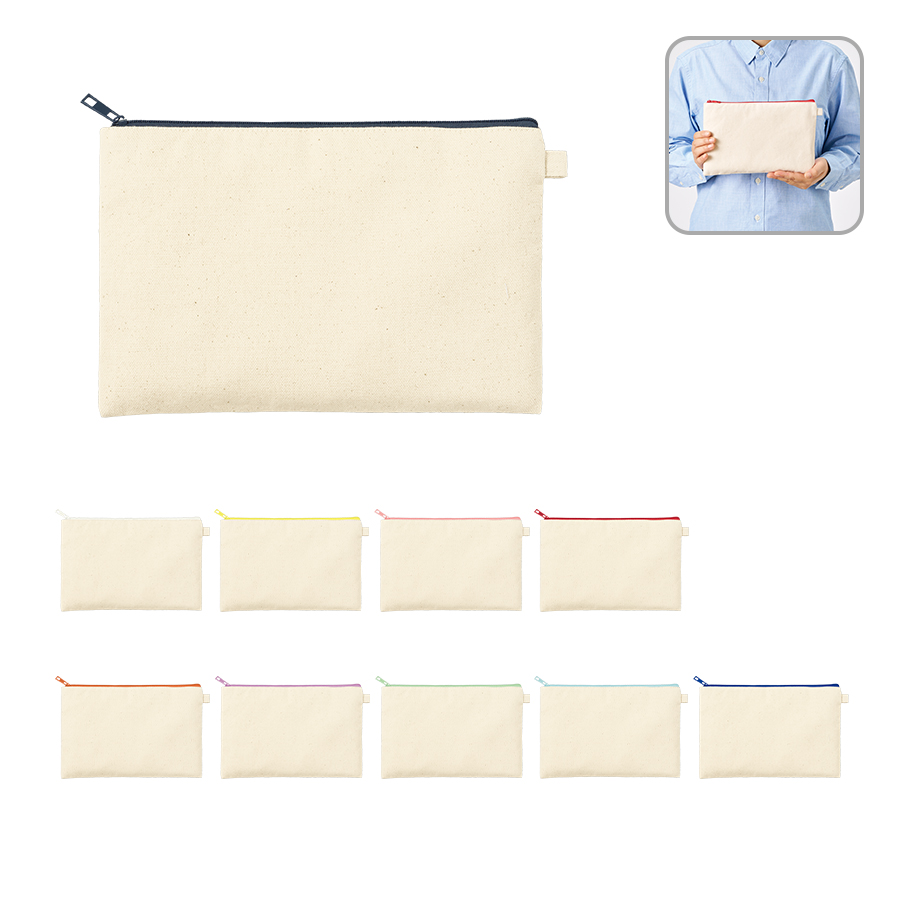 カラーファスナーキャンバスフラットポーチ(M)
