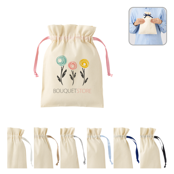 コットンカラーリボン巾着(M)