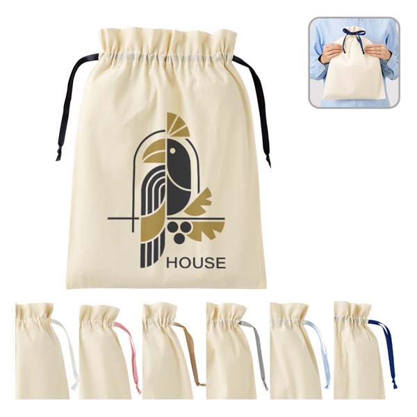 コットンカラーリボン巾着(L)